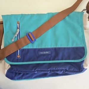 Vera Bradley Teal, Navy & Brown Messenger Bag